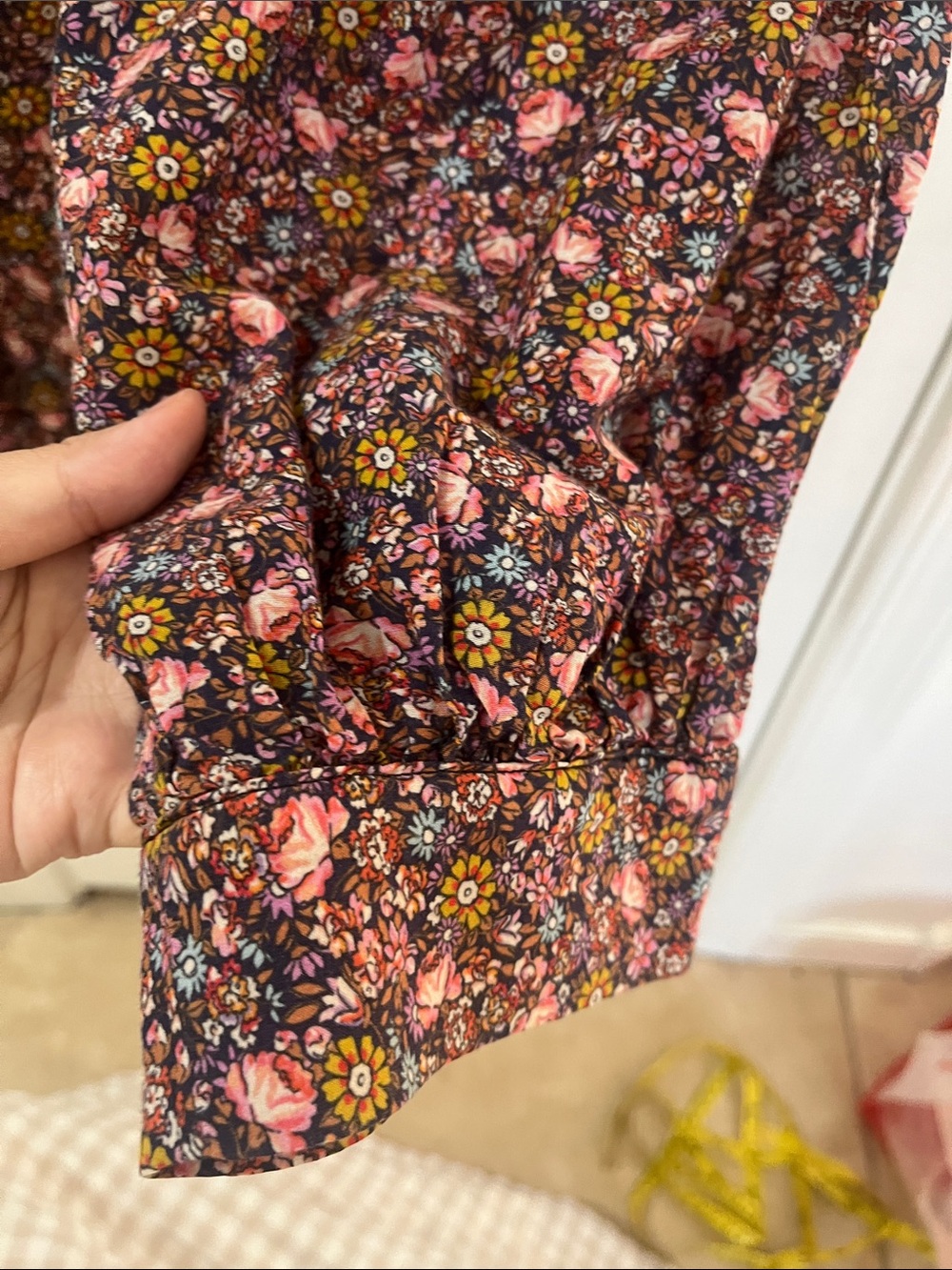Doen Burgundy Floral Button-Front Wide-Leg Jumpsuit - Picture 3 of 3